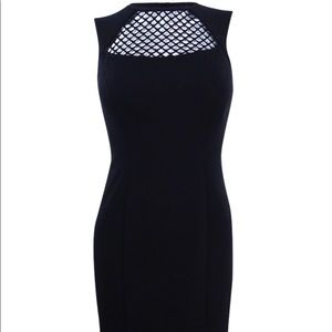Calvin Klein Black Sheath Dress with Mesh-Inset Neck Detail